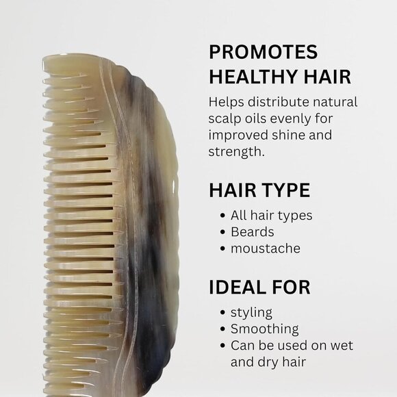Ox Horn Hair Comb Handmade Detangling Anti-Static Frizz Control Grooming Tool